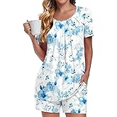 Anymeet Summer Womens Pajama Sets Short Sleeve Soft Casual 2 Piece Ladies Pjs Set Spring Sleepwear with Pockets