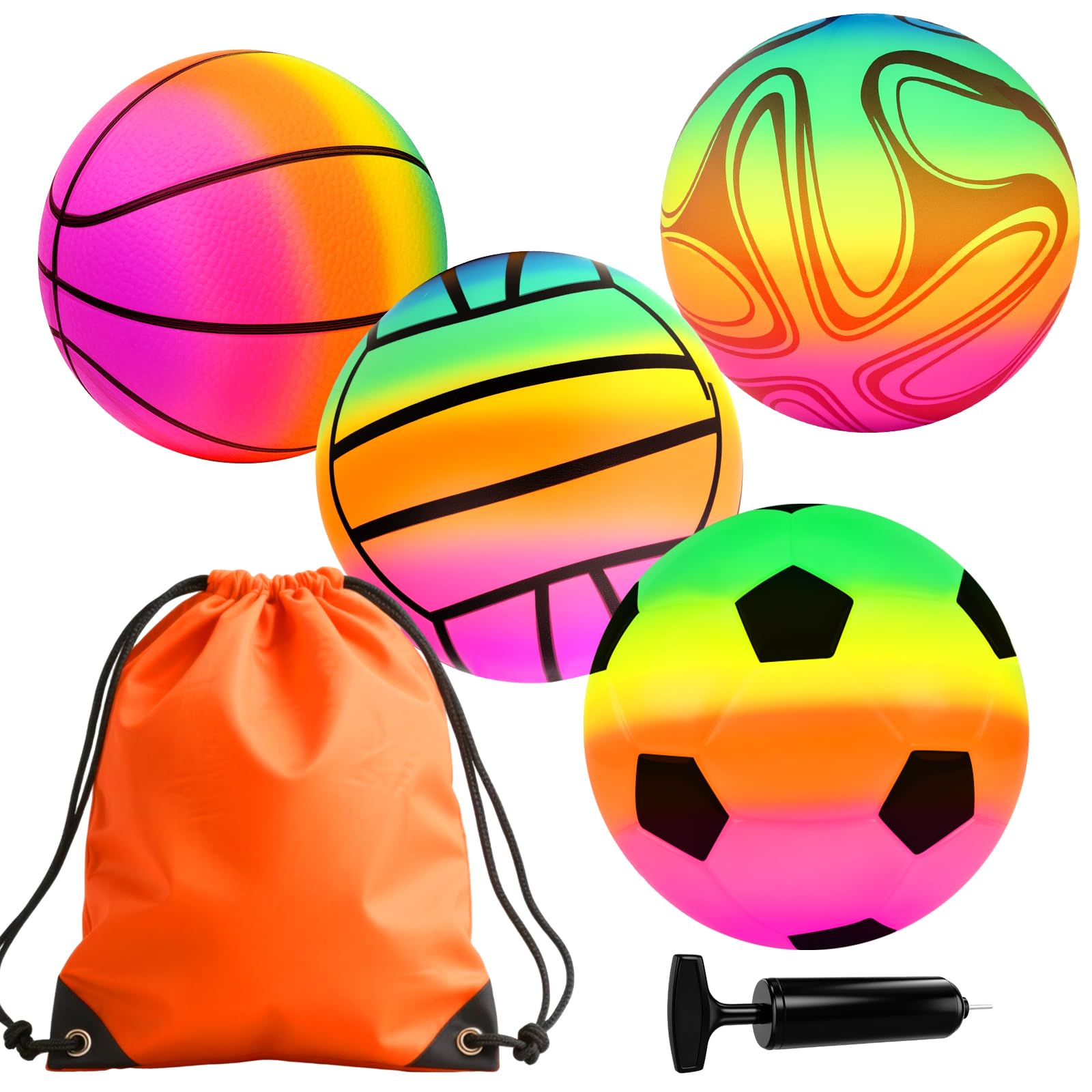 Picabika 8.5'' Colorful Playground Balls, Inflatable Balls for Kids and Toddlers with Air Pump, Basketball, Volleyball, Soccer for Playground, Indoor and Outdoor