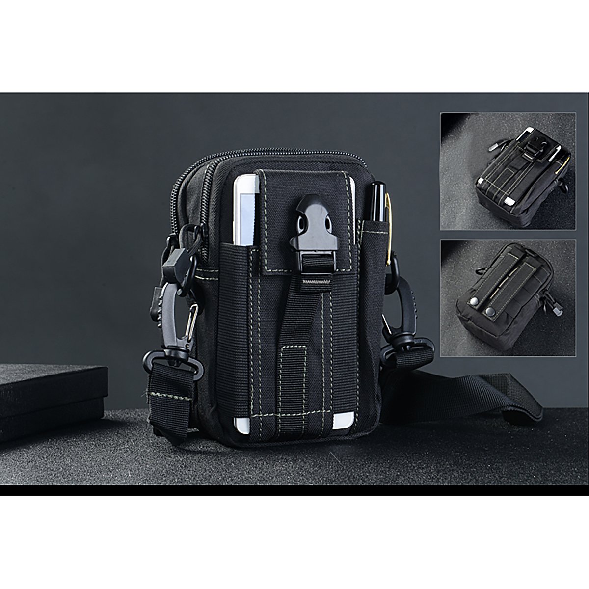 Bluesnow タクティカルmolleポーチ Bc2x9 ブラック Edcユーティリティガジェットベルト ツールオーガナイザー 携帯電話ホルスターホルダー付き ウエストバッグ タックルボックス 売れ筋がひクリスマスプレゼント