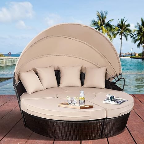Amazon Com Elegant Large Round Outdoor Patio Rattan Retractable