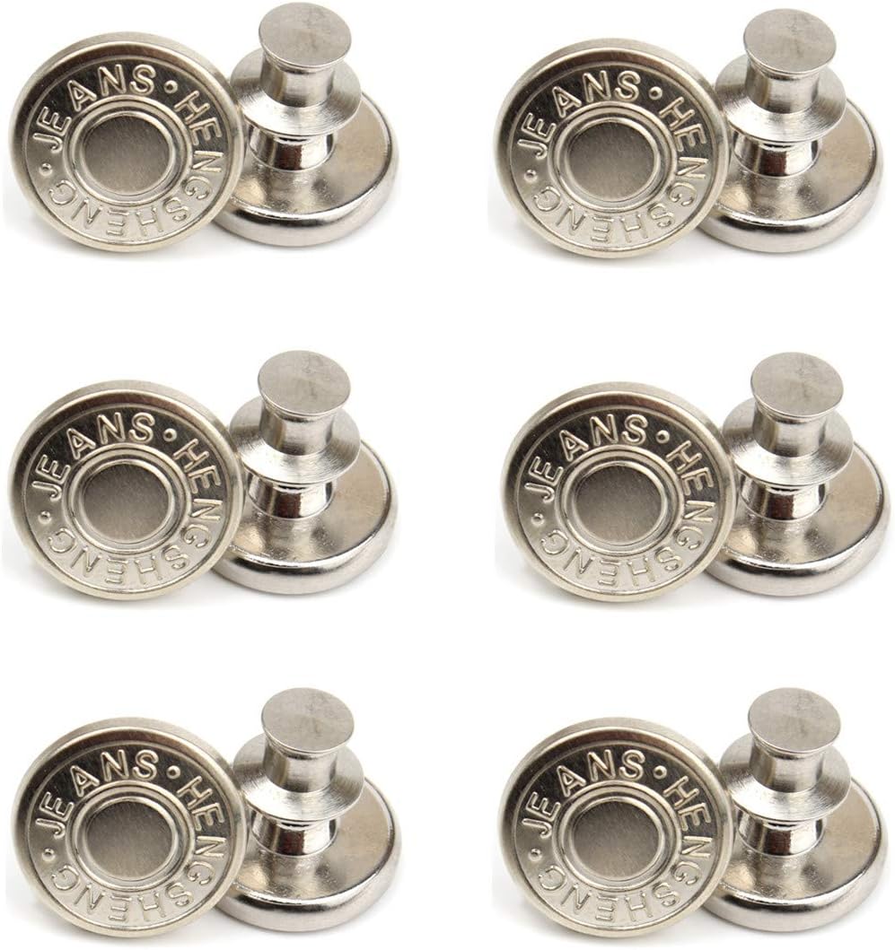 12 Sets 17mm Replacement Jean Buttons, No Sew Instant Button Detachable Pants Button