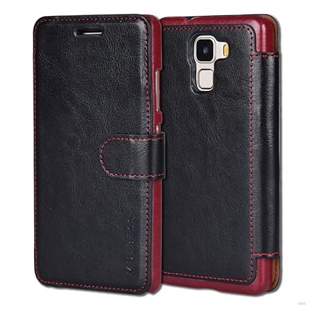 Mulbess Layered Dandy Ledertasche im Bookstyle und Kartenfach für Huawei Honor 7 hülle Tasche Leder,Schwarz