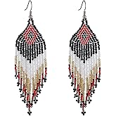 Handmade Long Bohemian Statement Native Seed Beaded Big Exaggerate Fringe Drop Dangle Tassel Penadnt Earrings Friendship Festival Jewelry for Women