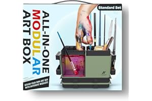 KRYDRUFI Portable All-in-One Modular Painting Station with Paint Brush Cleaner and Holders,Wet Paint Palette Tray with Lid for Miniature Painting and Acrylic Paints (Green Black, Standard)