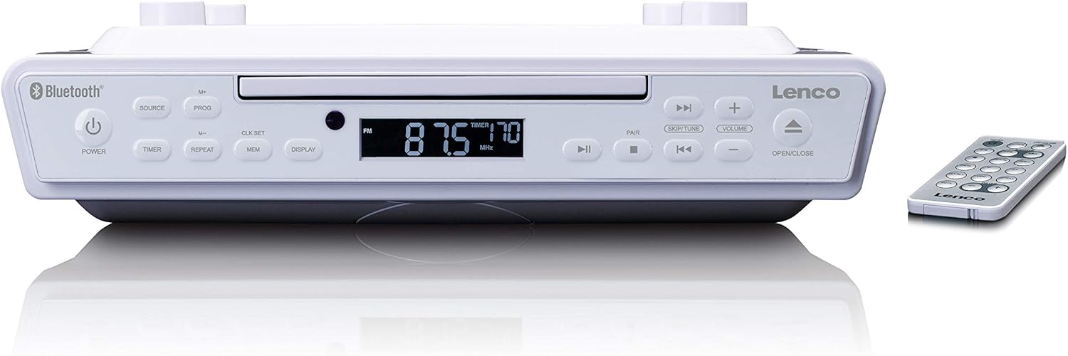 Lenco KCR-150 CD-Unterbau UKW Küchenradio - Bluetooth - Senderspeicher - 2 x 3 Watt RMS -Unterbau-Montage-Kit - AUX-In Eingang - Timer Funktion - Weiß