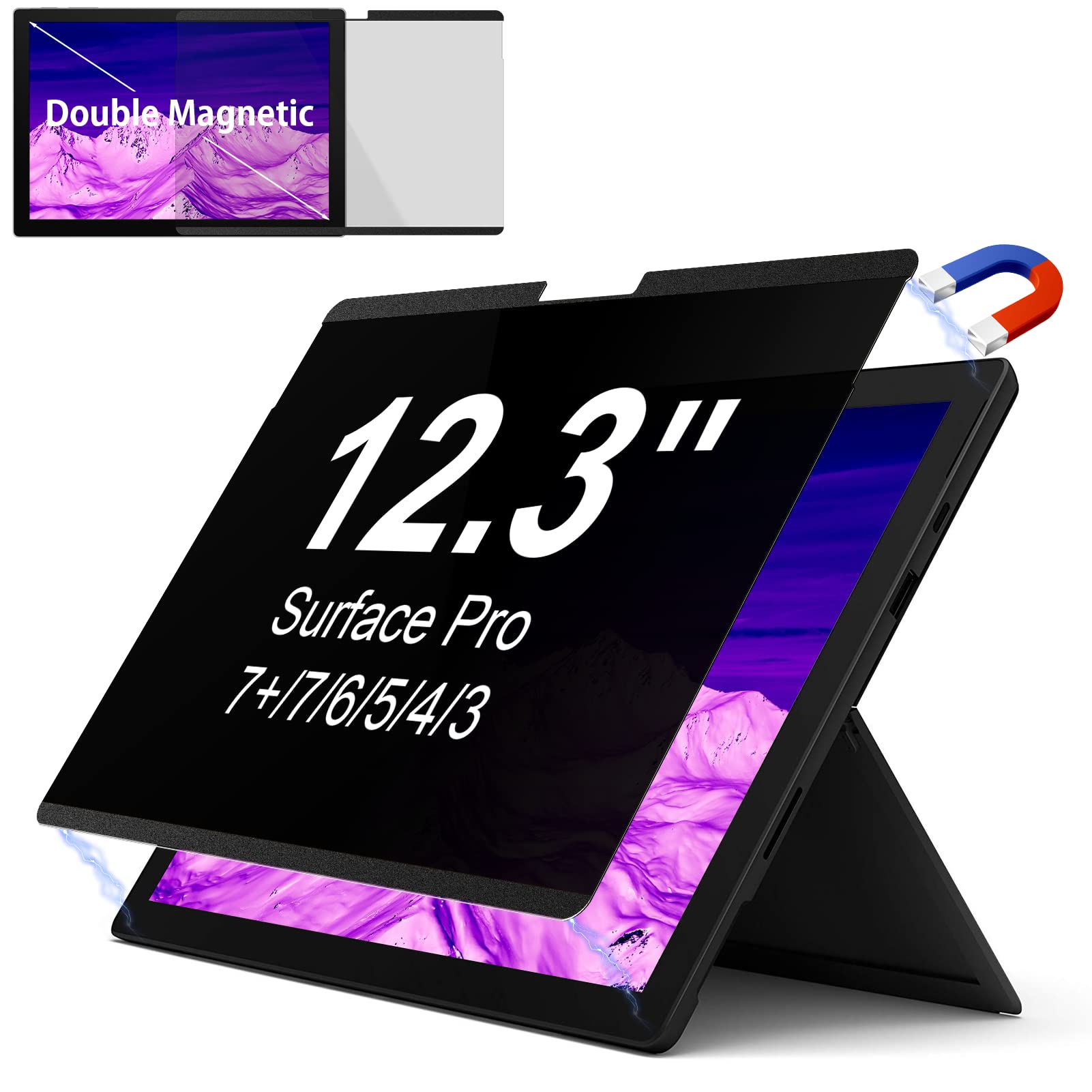 IPROKKO Privacy Screen for Surface Pro 7Plus/7/6/5/4/(12.3 inch), Magnetic Removable Microsoft Surface Privacy Filter, Laptop Anti Glare Blue Light Screen Protector — image 1