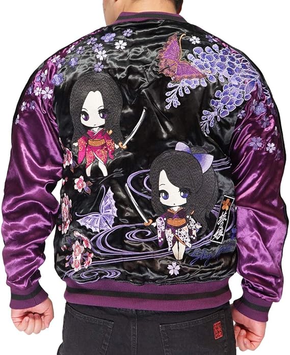 Amazon 抜刀娘 ﾊﾞｯﾄｳﾑｽﾒ 絡繰魂 和柄 スカジャン メンズ リバーシブル ほのかちゃん ゆあちゃん アニメ風 穂乃花 結愛 スーベニア ジャケット 211027 コート ジャケット 通販