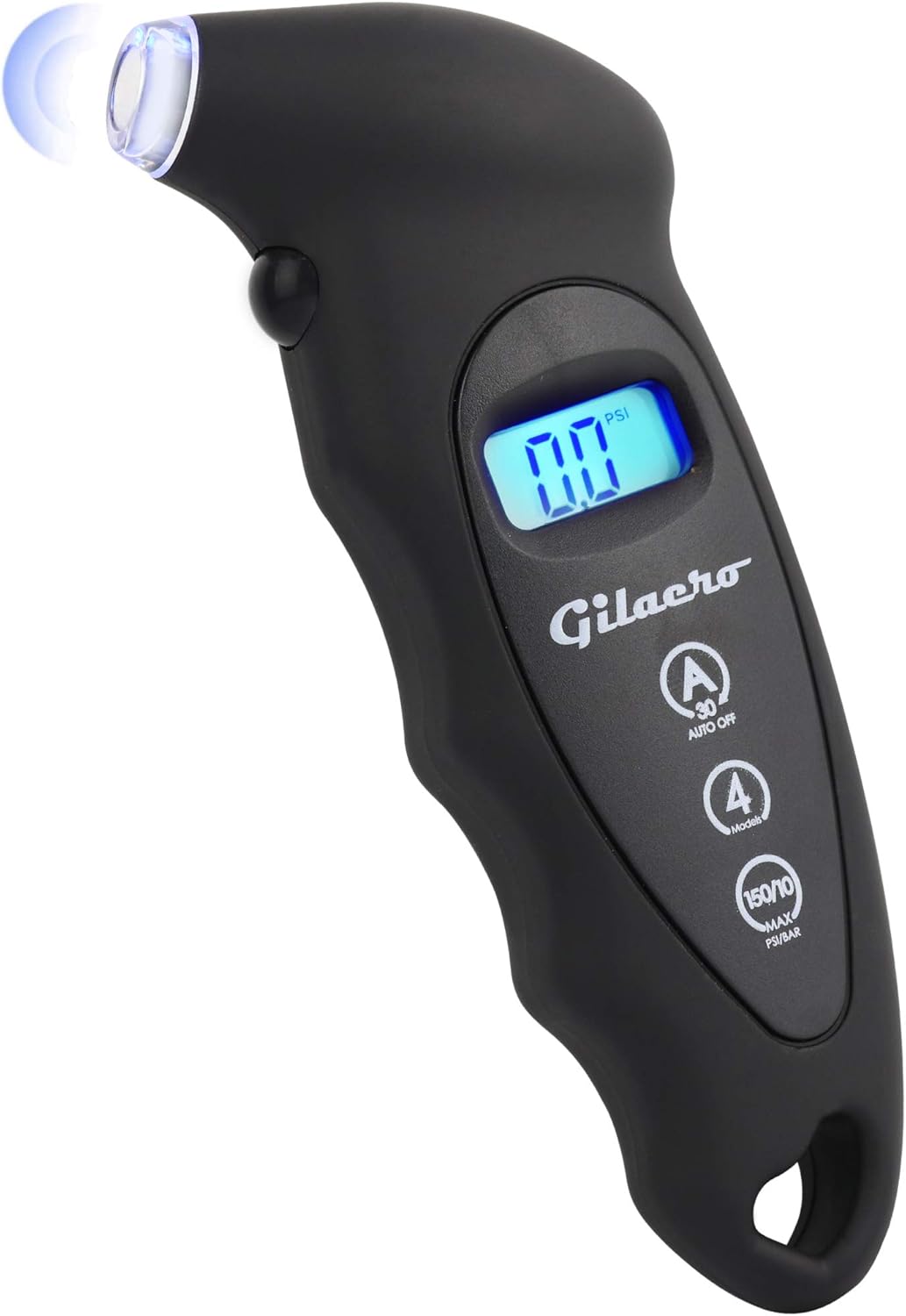 Gilaero Digital Tire Pressure Gauge 150 PSI 4 Settings for Car Truck Motorcycle Bicycle Backlit LCD Lighted Nozzle Non-Slip Grip