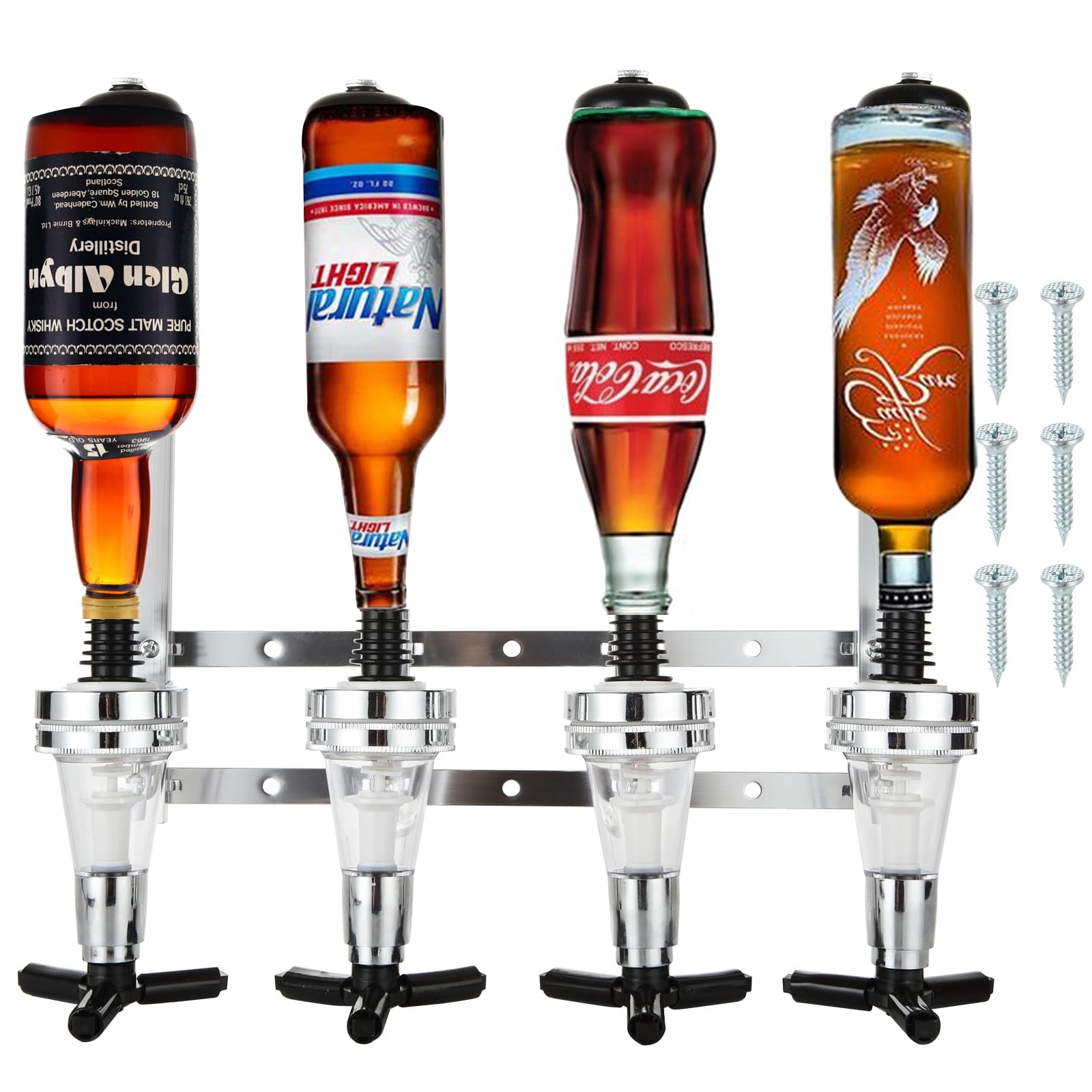 AHAQU 4 Bottle Optics for Home Bar Butler, 30ml Wall Mounted Alcohol Dispenser, Drink Dispenser Stand for Spirits, Wine, Home Pub, Party, Kitchen Bar