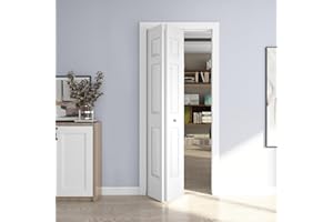 JUBEST 36in. x 80in. Bifold Door, 6 Panel Primed Bifold Interior Doors, Hollow Core Bi Fold Closet Door with Hardware Kit Include, Folding Doors for Laundry, Pantry & Bedroom
