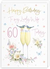 Hunts England 60th Wife Champagne Flutes Card Gold Foil A5 Milo's Gallery view 1