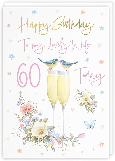 Hunts England 60th Wife Champagne Flutes Card Gold Foil A5 Milo's Gallery