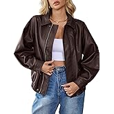 WOWULOVELY Women's Faux Leather Jacket Trendy Bomber Motorcycle Zip Up Coats Oversized Fall Fashion Outfits Winter Outerwear