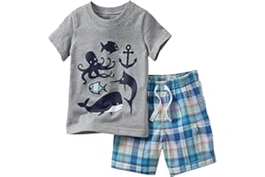 Bumeex Toddler Boy's Short Sleeve T-Shirt and Short Outfit Set 2-7T