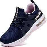LANSNBO Steel Toe Shoes for Women Indestructible Safety Work Shoes Air Cushion Lightweight Breathable Utility Sneakers Puncture Proof Slip Resistant Composite Toe Footwear