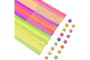 URROMA Star Paper Strips, 760pcs Gilded Fluorescence Origami Lucky Star Paper Strips Love Four Leaf Grass Pentagram English P