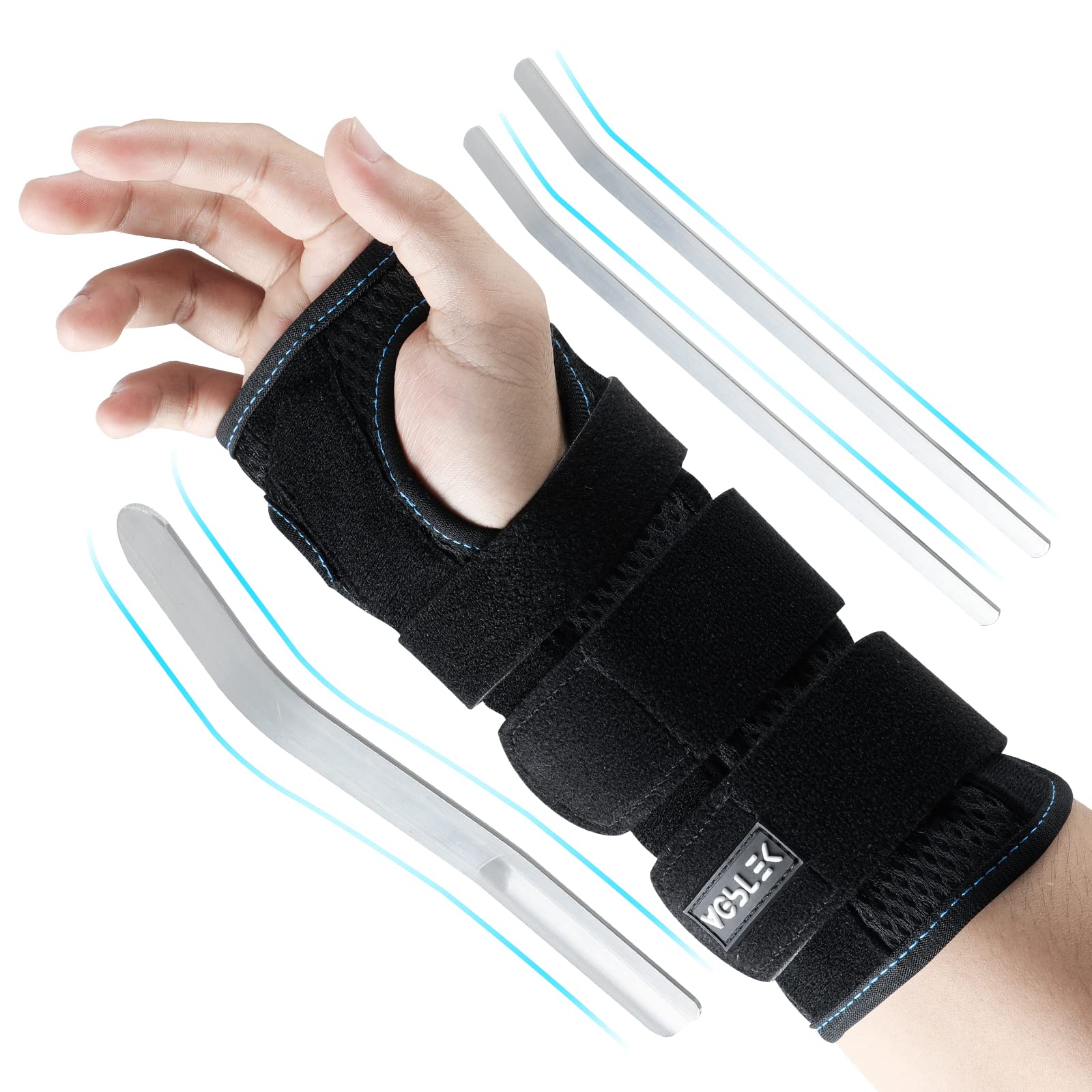 AGPTEK Adjustable Wrist Brace with 3 Removable Splints for Carpal Tunnel, Arthritis & Tendonitis Relief - Breathable Support for Both Hands, Day/Night Use (16-23 cm, Black)