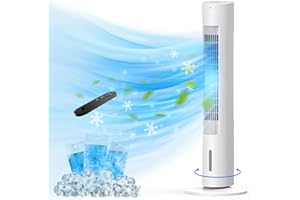 FLOWBREEZE 3-IN-1 Windowless Portable Air Conditioners, 35’’ Evaporative Air Cooler w/Remote, 7H Smart Timer & 70° Oscillating, 1.2L Water Tank With 3 Ice Packs, Cooling Tower Fan For Bedroom Living Room Office