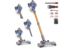 BSNAW Cordless Stick Vacuum Cleaner - Rechargeable, 35Kpa Powerful Vacuums with Detachable Battery, LED Display, 45Mins Runtime, 8 in 1 Handheld Vacuum for Hardfloor & Carpets Pet Hair, Blue