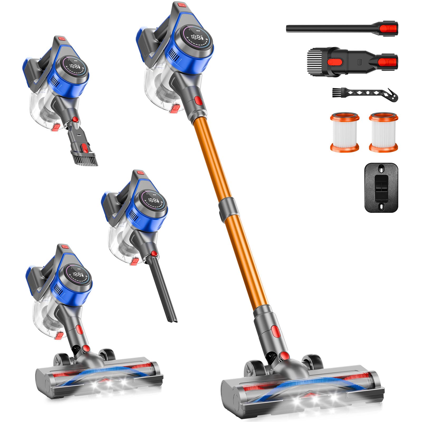 Photo 1 of ***FINAL SALE/NO RETURN, SOLD AS PARTS*** BSNAW Cordless Stick Vacuum Cleaner - Rechargeable, 35Kpa Powerful Vacuums with Detachable Battery, LED Display, 45Mins Runtime, 8 in 1 Handheld Vacuum for Hardfloor & Carpets Pet Hair, Blue