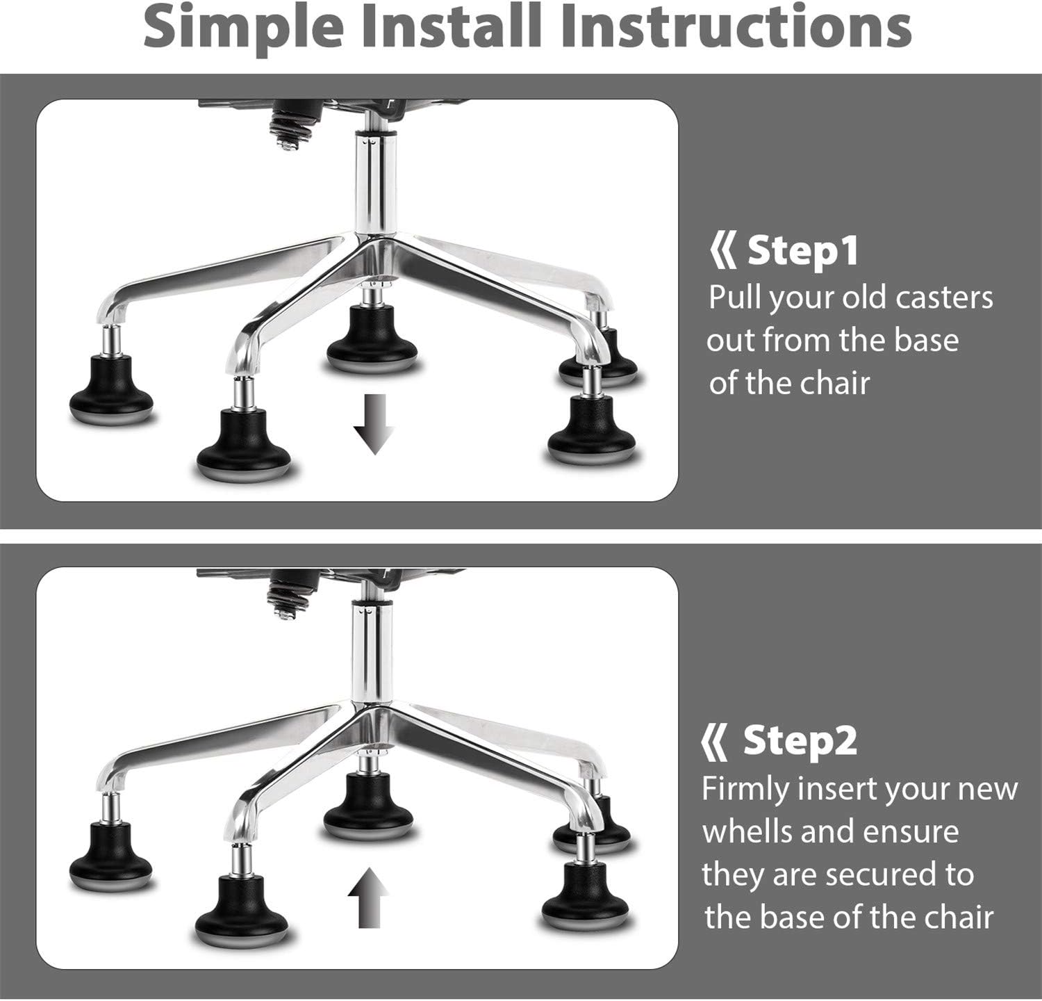 Bell Glides Replacement Office Chair Swivel Caster Wheels to Fixed Stationary Castors, Short Profile Black 5pcs: Automotive