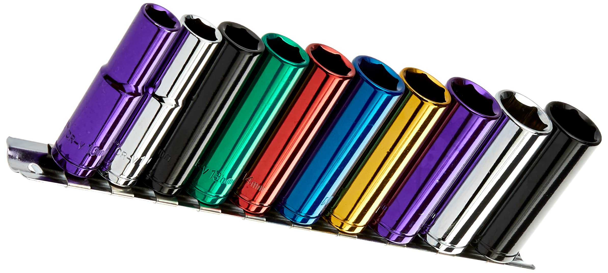 neilsen CT0908 3/8-Inch Long Socket Set with Drive Plus Wall Rail - Multi-Colour (10-Piece)