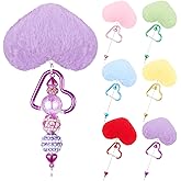 Sasylvia 6 Pcs Beadable Keychain Bars Heart Pom Pom Key Chains Blank Beaded Metal Keychain Making Faux Fur Fluffy Heart Pendant Gifts Bag Keyring Accessory for Valentines Women DIY Crafts