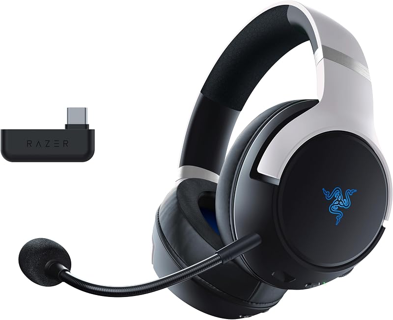 Razer kaira pro - fone de ouvido sem fio para playstation 5 com tecnologia haptic (razer hypersense, driver de 50 mm, controle de volume, razer smartswitch, rgb chroma) preto-branco