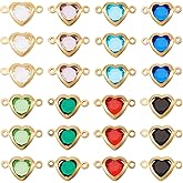 Pandahall 24Pcs Stainless Steel Rhinestone Connector Charms Faceted Glass Heart Link Charms 8 Colors Gold Plated Crystal Pendants for DIY Necklace Bracelet Earring Craft (Horizontal Hole)