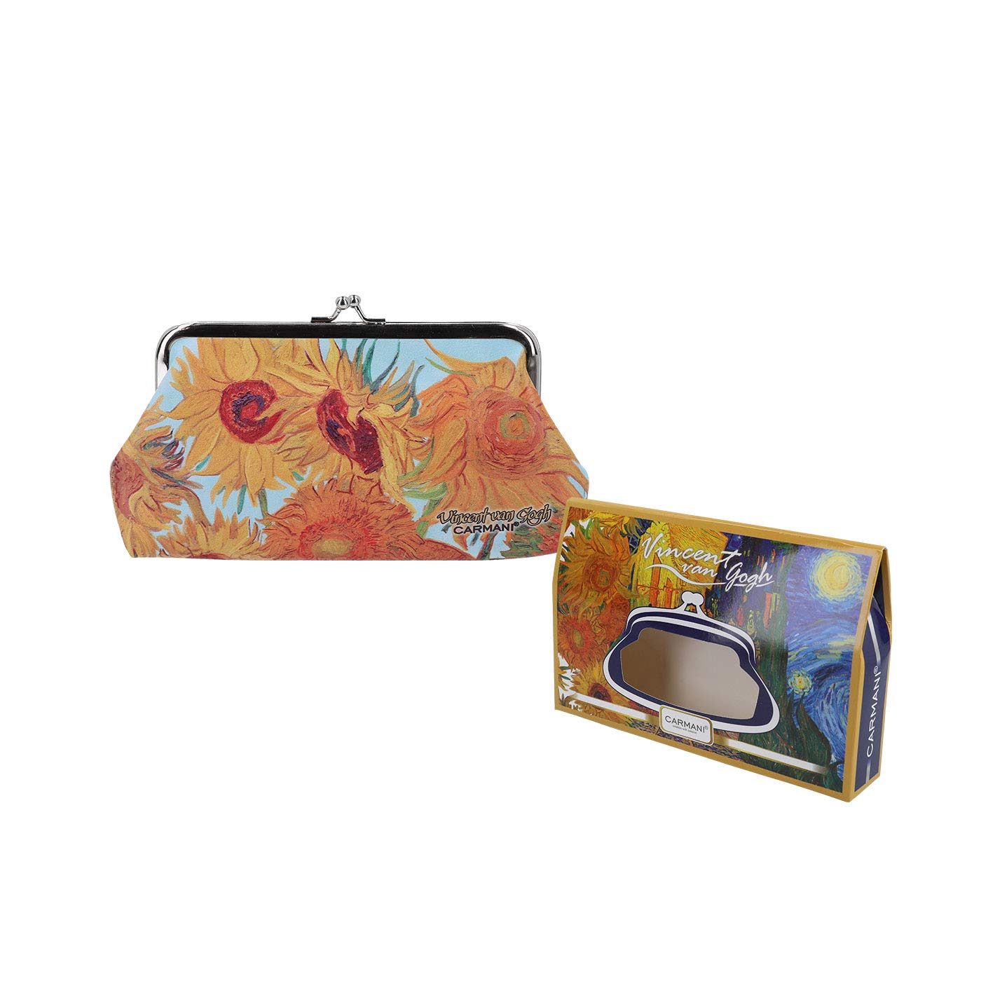 CARMANI - Medium Ladies Clasp Coin Purse with Vincent Van Gogh "Sunflowers"