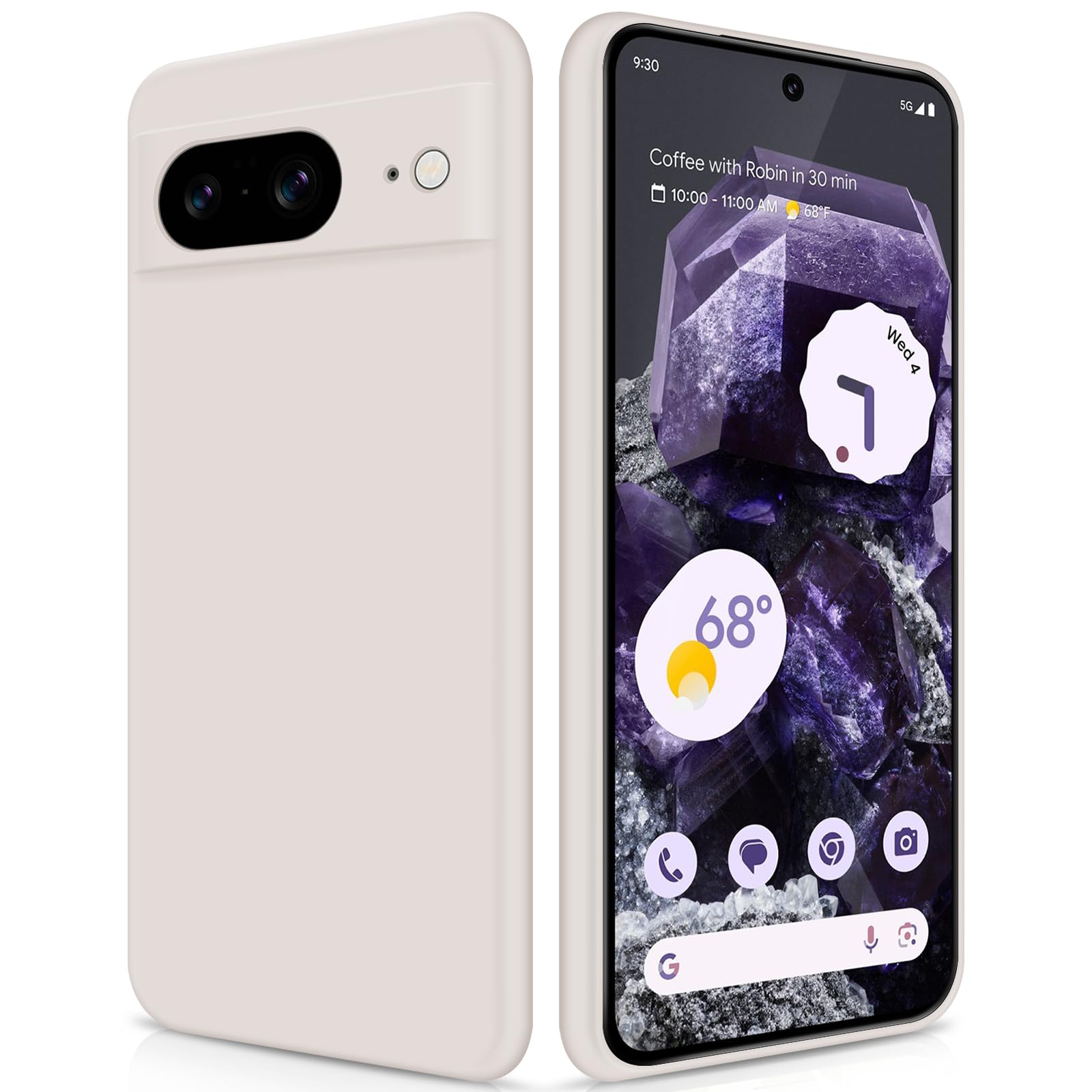GiiYoon Case Compatible with Google Pixel 8, Silky-Soft Touch Full-Body Protective Phone Silicone Case, Shockproof Cover with Microfiber Lining, off white — image 1