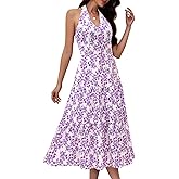 DRESSTELLS Womens Summer Floral Maxi Dress 2026 Casual Halter Spaghetti Strap Tiered Flowy Beach Long Sundress
