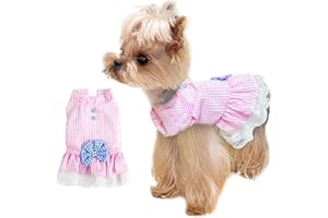 TENGZHI Dog Summer Dress Cute Plaid Bowknot Sleeveless Sundress Soft Breathable Lace Princess Puppy Apparel Outfits Cat Puppy Clothes for Small Dogs Girl (M (Fit 5-8 lbs), Pink)