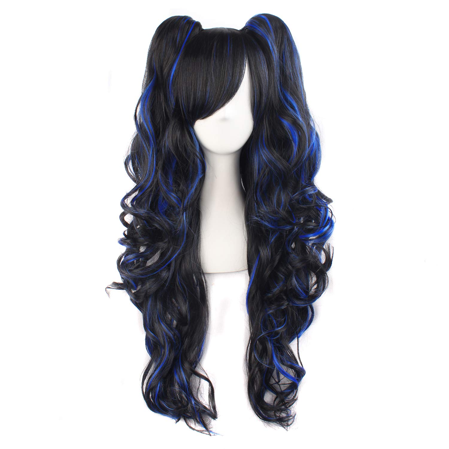 MapofBeauty Multi-color Lolita Long Curly Clip on Ponytails Cosplay Wig (Black/Blue) โ image 1