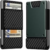 JGFJGF Mens Minimalist Wallet, Metal Wallets Leather for Men, RFID Blocking Slim Wallet, 25+ Card Holder with Pull Strap for Quick Card Access and 10+ Cash Strap (Black_Carbon_Fiber_Green_Metal)