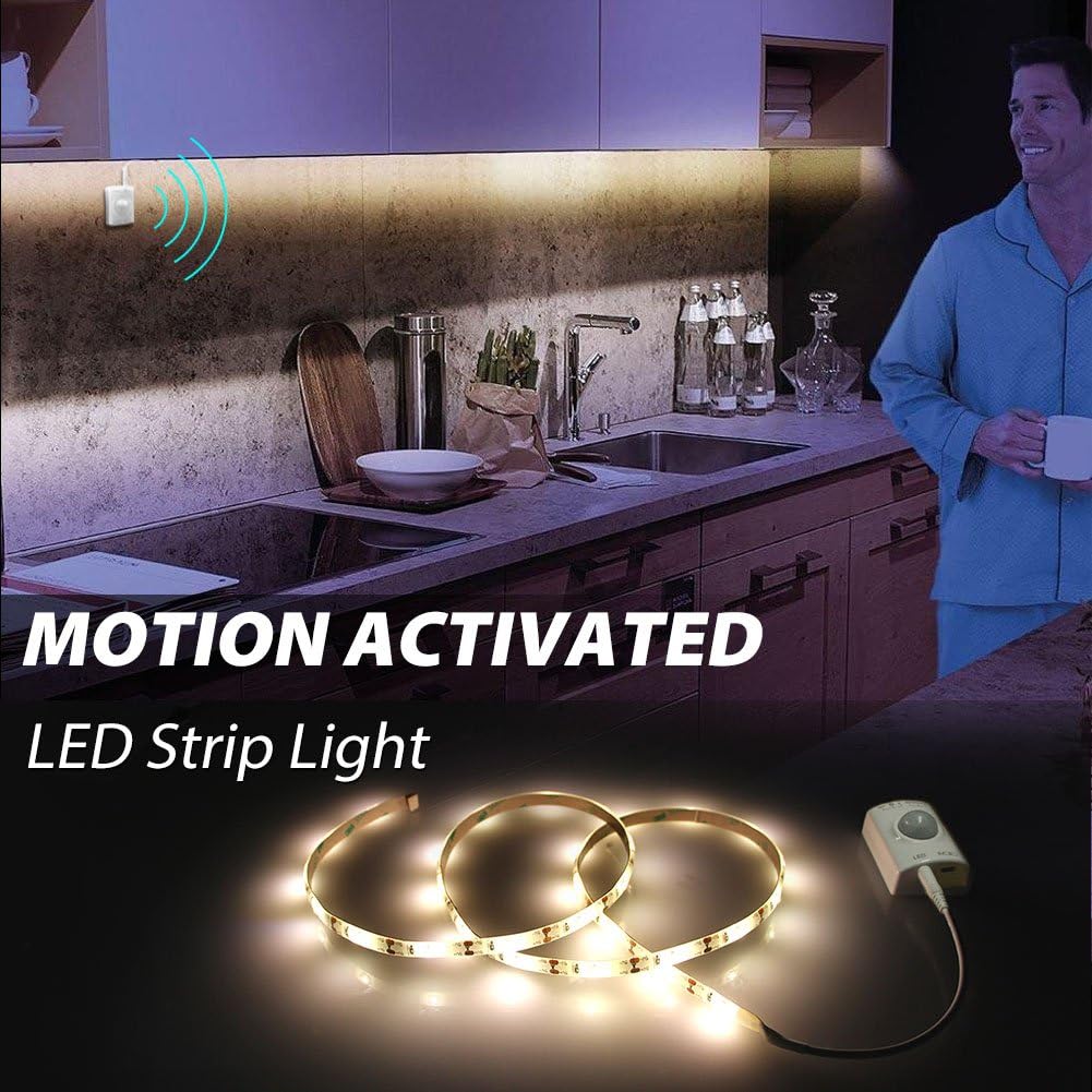 Closet Lighting with Motion Sensor, Motion Activated LED Strip Lights Kit for Cabinet Closet,Kitchen Counter,Bathroom, Under Bed, Laundry,Wardrobe [ Rechargeable 1100 Mah Battery, 39 Inch ]