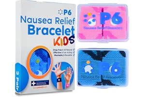P6 Motion Sickness Bands for Kids Children’s Wristbands for Anti Nausea Sea Cruise Travel Car Sickness All-Natural Non Drowsy Relief Acupressure Treatment (2 Pack, Pink - Blue)