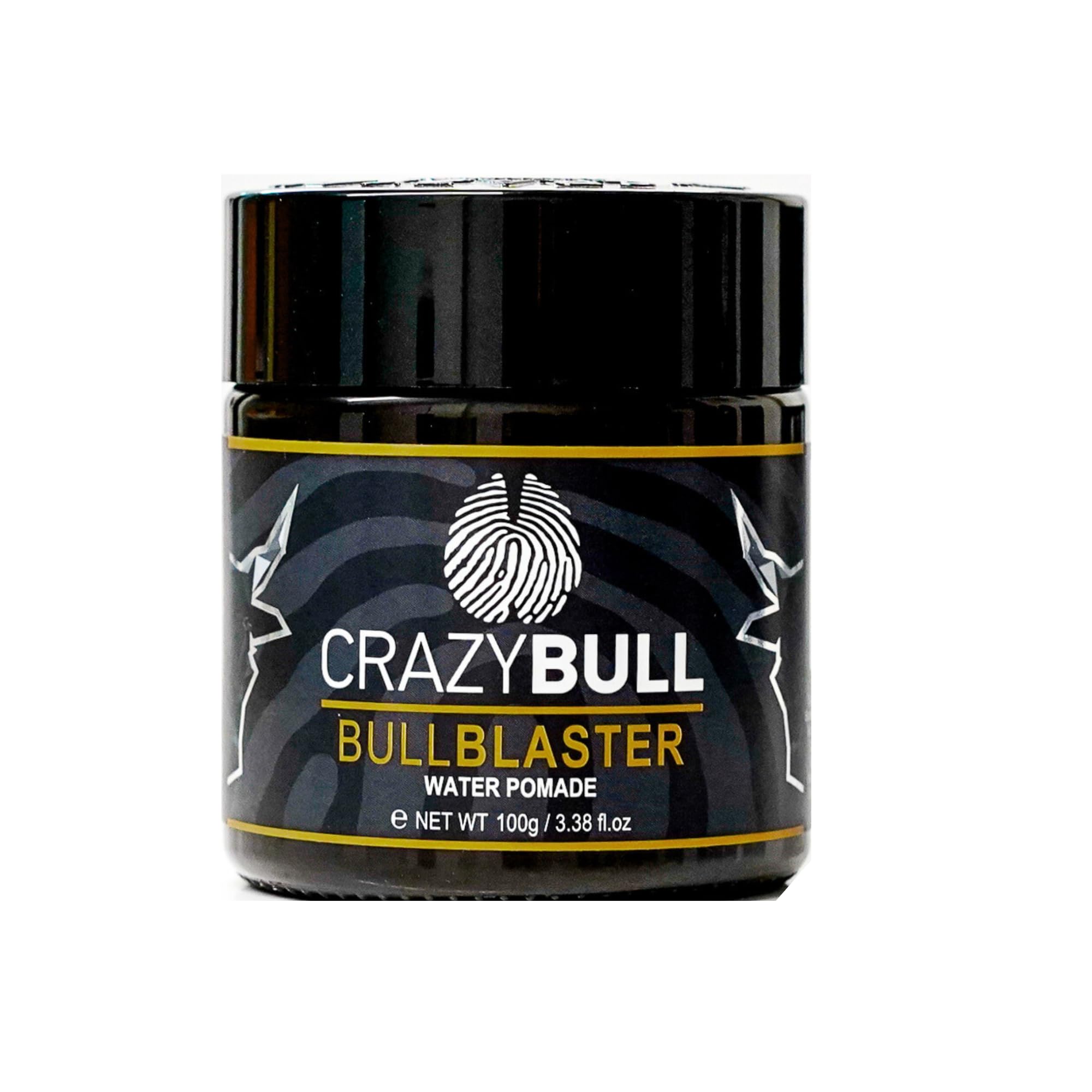 Crazy Bull Pomade - Vegan & Water Based Strong Hold Hair Styler with High Shine Finish - Styling Product with Artificial Beeswax for Thickening, Volumising, & Defining Hair - Light Cologne Scent