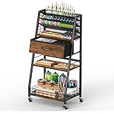 Housolution 3 Tier Rolling Cart with Drawer, Utility Cart with Lockable Wheels, Multi-Functional Arts and Crafts Organizer Storage for Brushes & Paints & Artifacts, Ideal for Home Office Studio