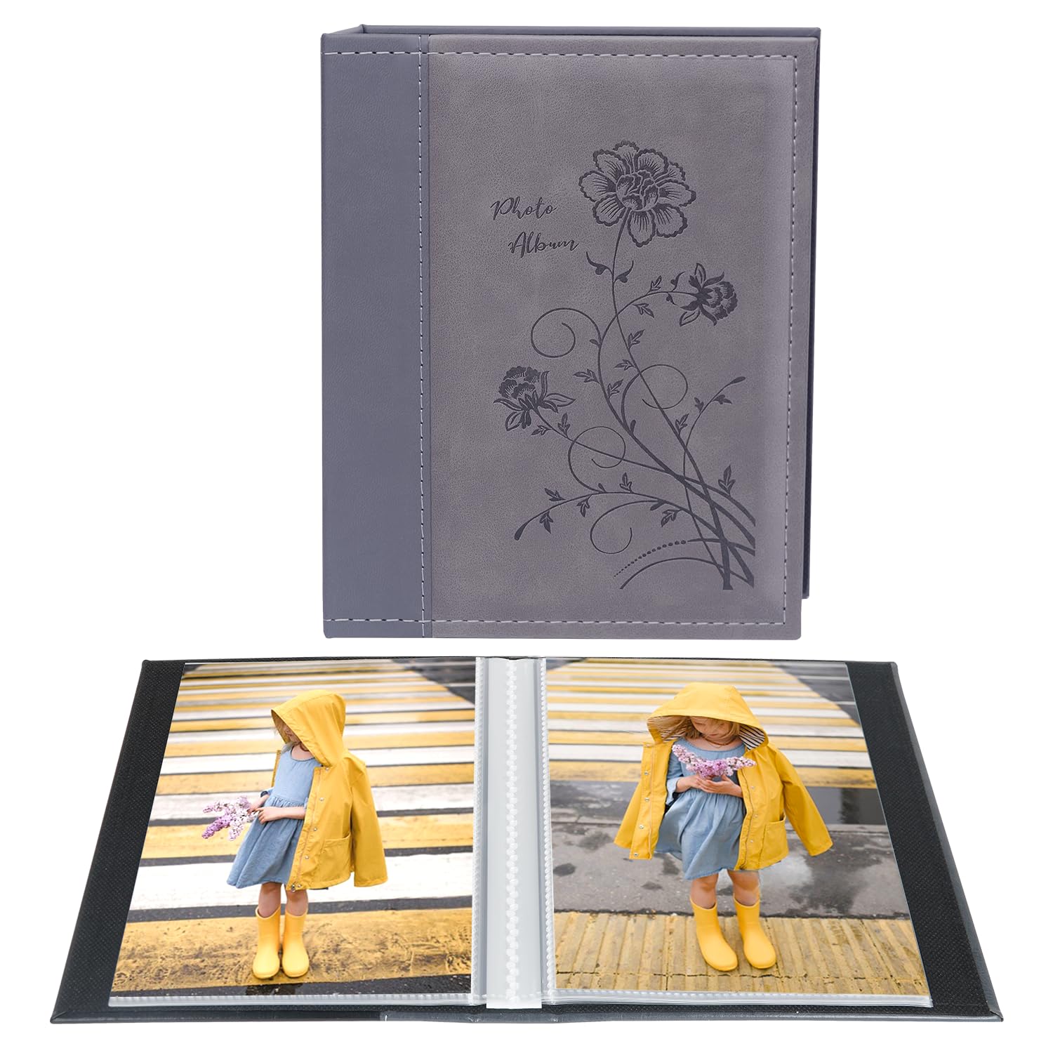 Miaikoe Small Photo Album 6x4 2 Packs, Each Pack Holds 50 Vertical Pictures, Slip in Top Loading Photo Albums Only 10x15cm for Artwork or Postcards Storage (Grey) — image 1