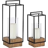 Kate and Laurel Brandt Farmhouse Two-Piece Candle Holder Set, 7 x 7 x 19, Hazelnut and Black, Transitional Wood and Metal Lan
