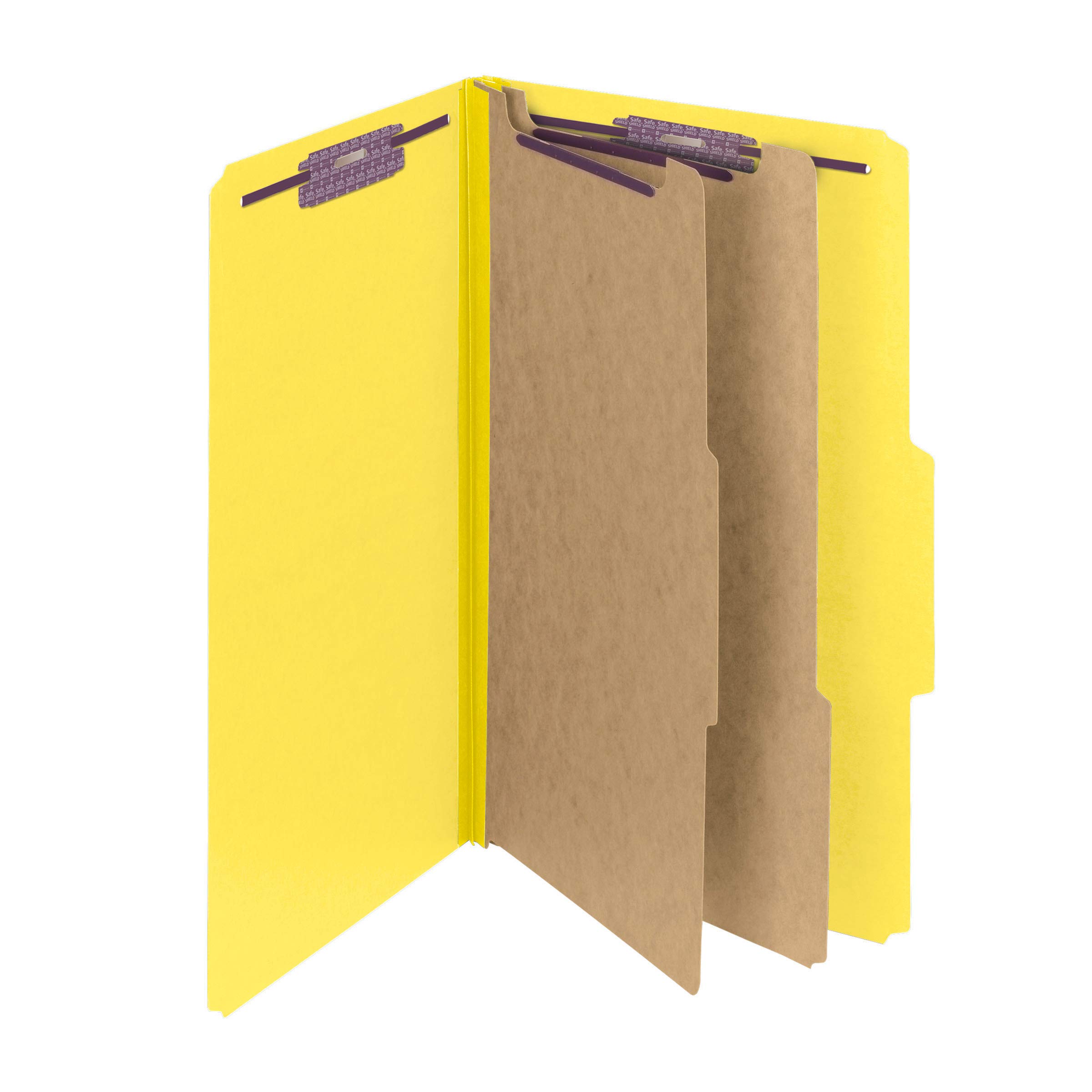 Smead Pressboard Classification File Folder with SafeSHIELD Fasteners, 2 Dividers, 2″ Expansion, Legal Size, Yellow, 10 per Box (19034)