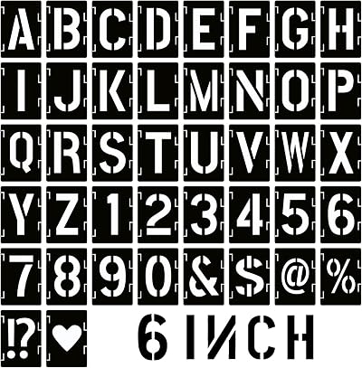 TAUYFIRLS 6 Inch Letter and Number Stencils 42 Pcs Interlocking Reusable Kit