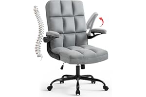 SEATZONE Home Office Chairs Fabric Upholstered Desk Chair with Armrests, Modern Executive Swivel Task Chair for Home Office,Grey