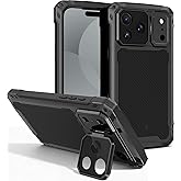 NINKI for iPhone 17 Pro Max Case with Camera Cover and Kickstand, Metal Silicone Full Body Shockproof Rugged Aluminum Phone Cover for iPhone 17 Pro Max Case 6.9 inch with Screen Protector 2025 - Black