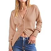 Saodimallsu Womens V Neck Cardigan Sweaters Fitted Button Up Front Slit Casual Dressy Fall Sweater Jackets