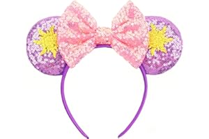 RAZKO Rapunzel Minnie Ears Headband, Sequin Mickey Ears Headband Mouse ears Headband for Women Girls Hair Accessories (Sun Flower)