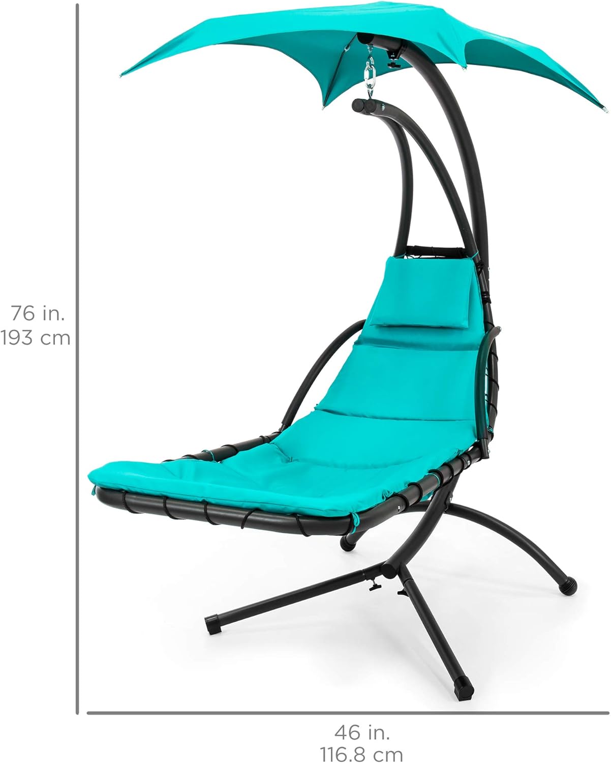Best Choice Products Outdoor Hanging Curved Steel Chaise Lounge Chair Swing w/Built-in Pillow and Removable Canopy, Teal: Garden & Outdoor