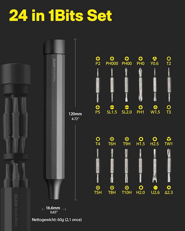 24 in 1 Feinmechaniker Schraubendreher Set, Magnetisch Präzision, Grau