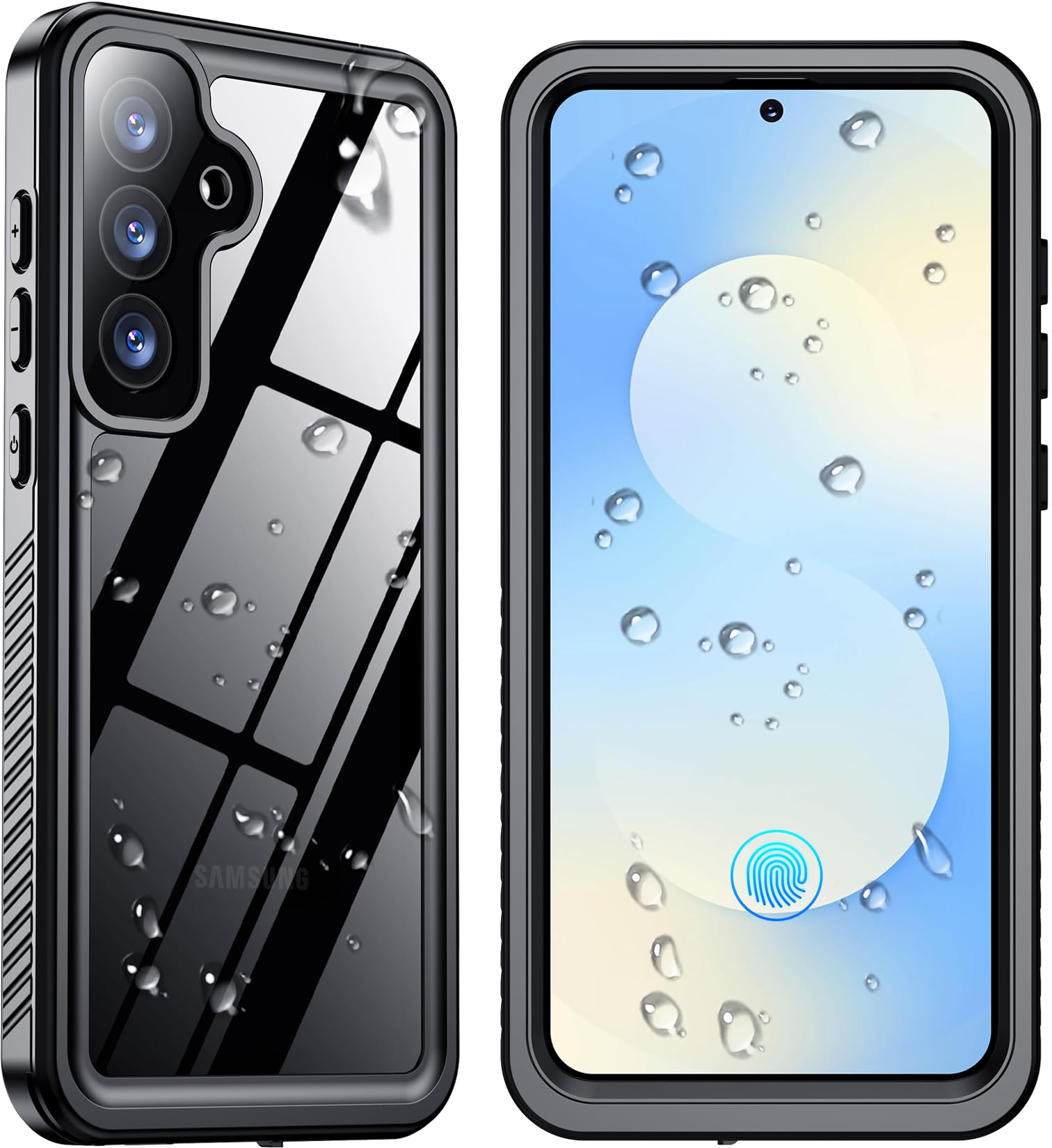 SPIDERCASE Designed for Samsung Galaxy S25 FE Case Waterproof,Built-in Screen & Camera Lens Protector[IP68 Underwater][Military Grade Shockproof] Full Body Protection Phone Case, Black/Clear